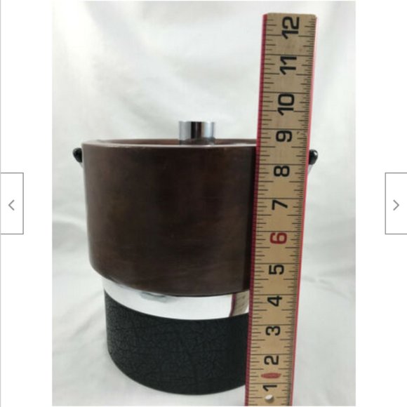 Vtg Shelton Ware Ice Bucket Faux Leather & Chrome Mid Century 8.5" - Picture 7 of 8